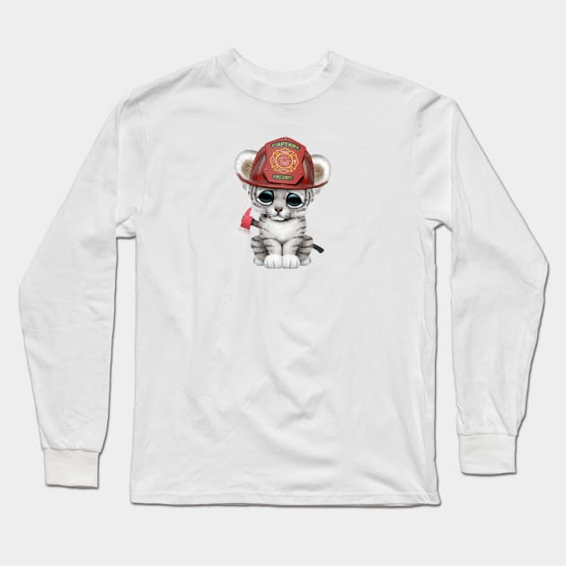 Cute White Tiger Cub Firefighter Long Sleeve T-Shirt by jeffbartels